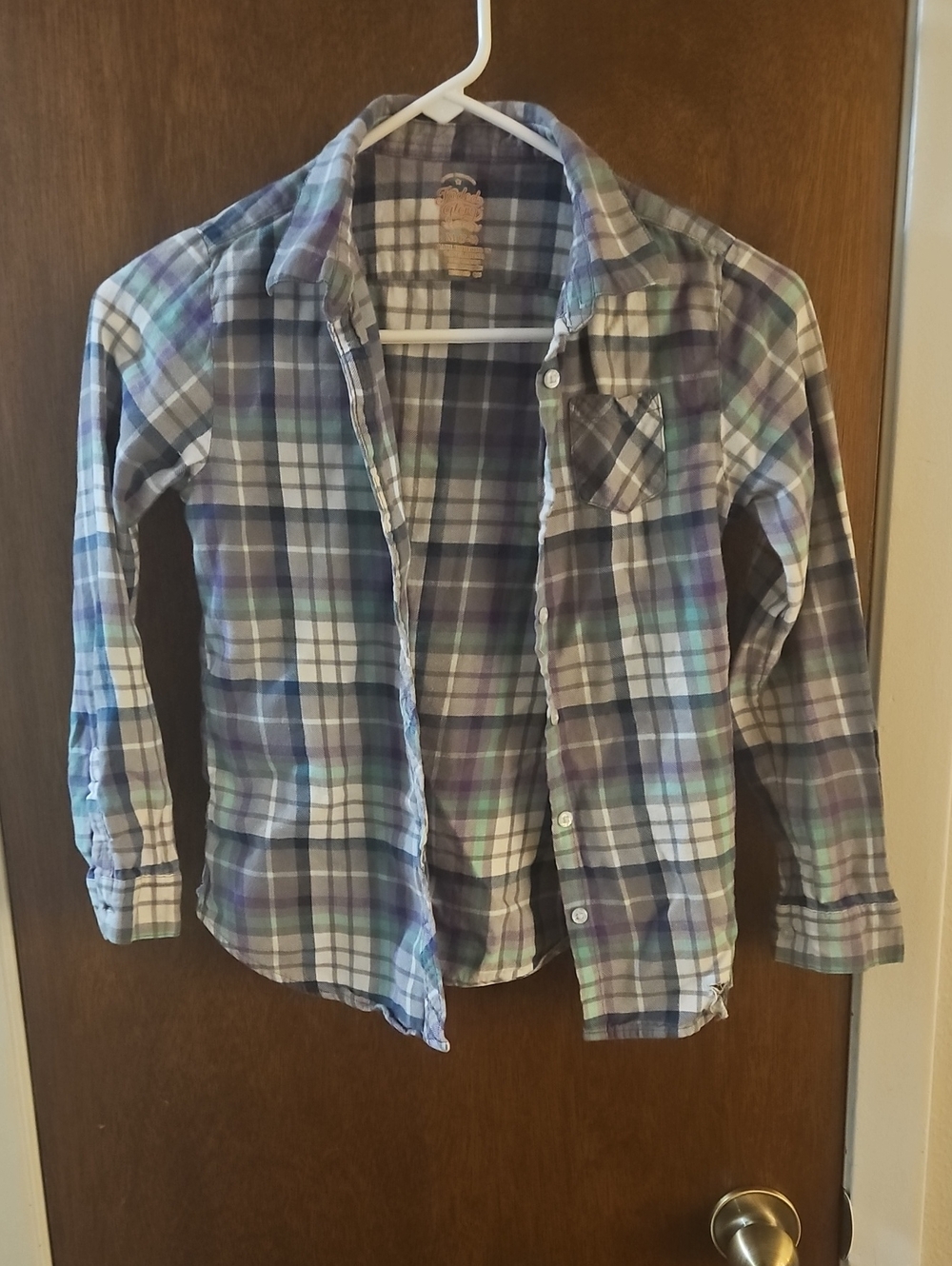 Faded Glory Kids Plaid Button-Down Shirt - Purple, Green & White